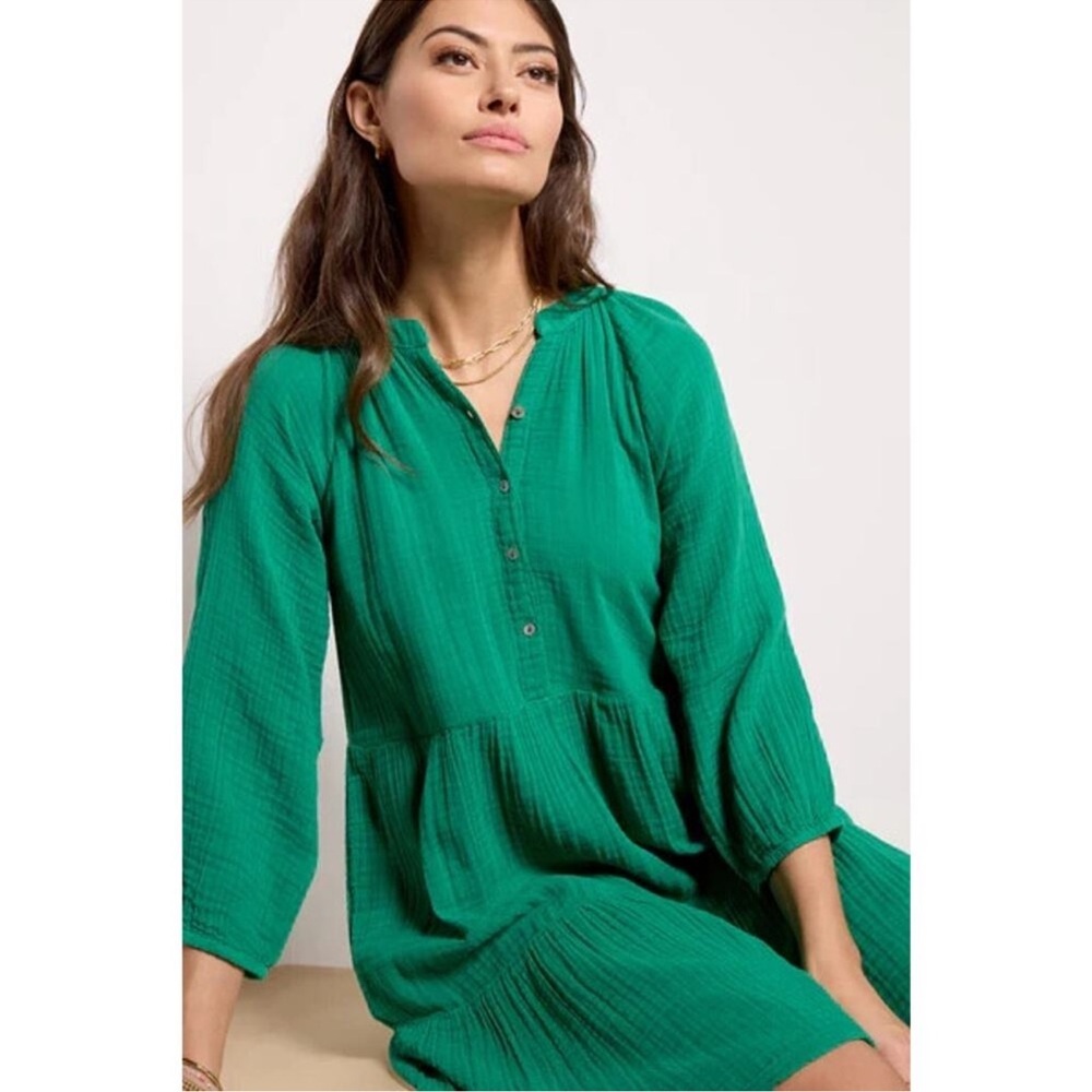 Michael Stars Sonia Cottagecore Boho Cotton Gauze Tiered Dress Kelly Green NWOT - Picture 3 of 13